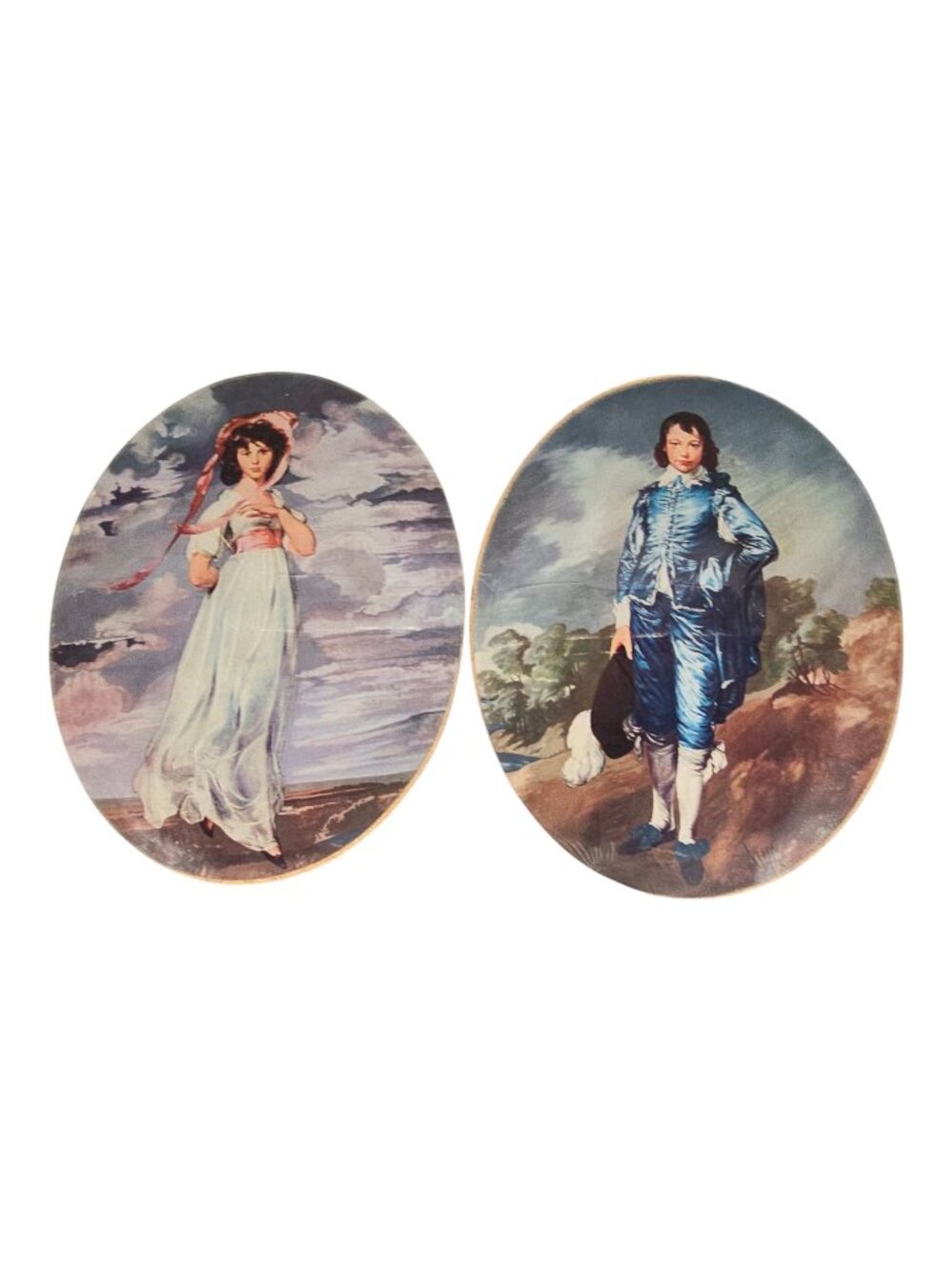 Vintage J.I.C. New York Oval Wall Plaques Blue Boy Pinkie Italy No Frame